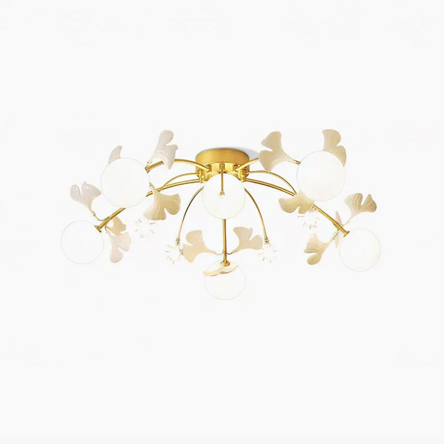 Ceramic Ginkgo Leaf Flushmount Ceiling Lamp Gold White Finish