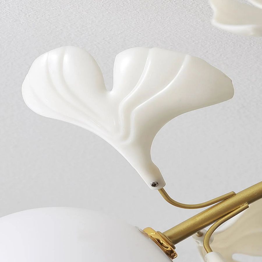 Ceramic Ginkgo Leaf Flushmount Ceiling Lamp Gold White Finish