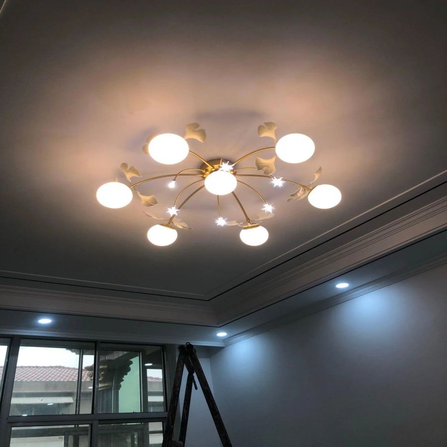 Ceramic Ginkgo Leaf Flushmount Ceiling Lamp Gold White Finish