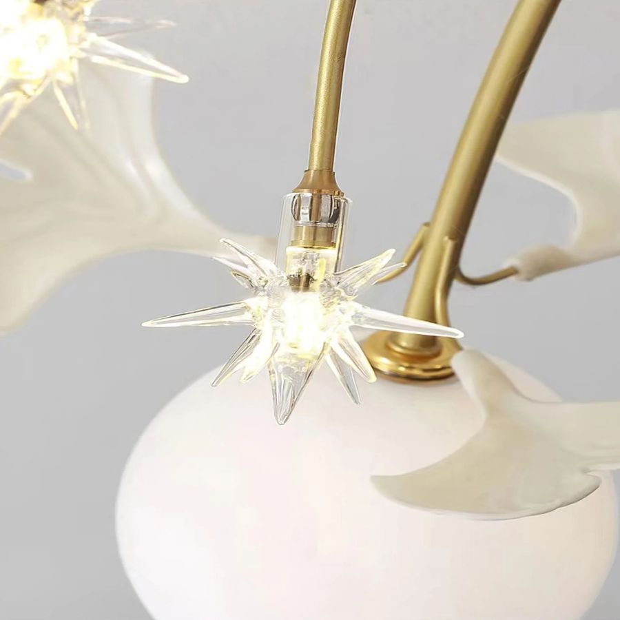 Ceramic Ginkgo Leaf Flushmount Ceiling Lamp Gold White Finish