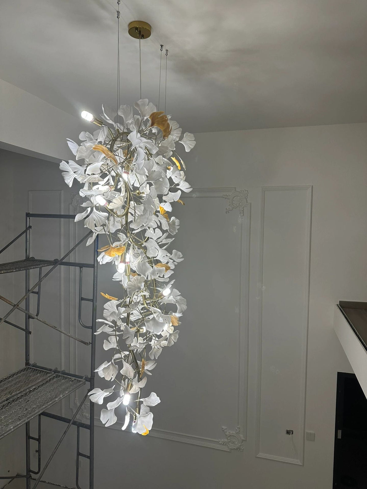 Extra Large Ceramics Ginkgo Leaves Twig Chandelier for High Ceiling Living Room/Hotel Hall