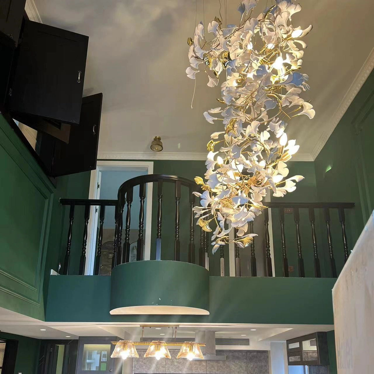 Extra Large Ceramics Ginkgo Leaves Twig Chandelier for High Ceiling Living Room/Hotel Hall