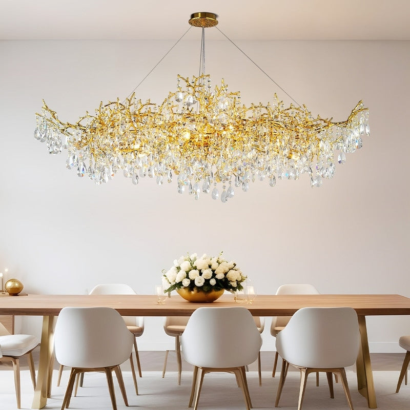 KAYLA 47.2" 14-Lights Gold Luxury Crystal Linear Chandelier