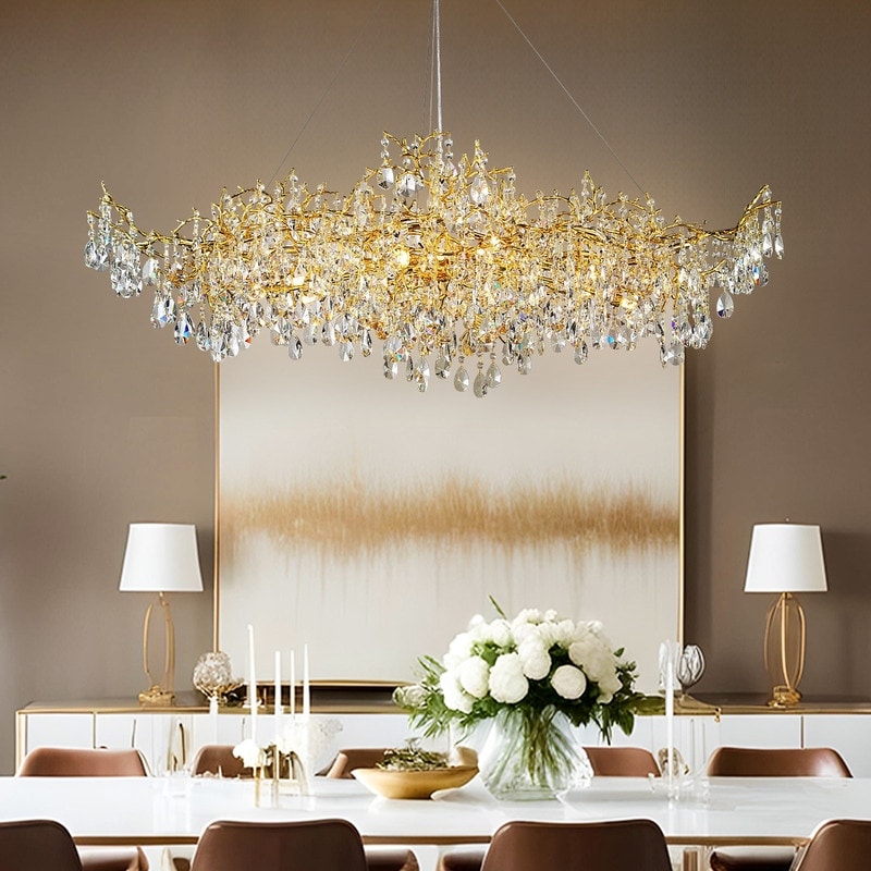 KAYLA 47.2" 14-Lights Gold Luxury Crystal Linear Chandelier