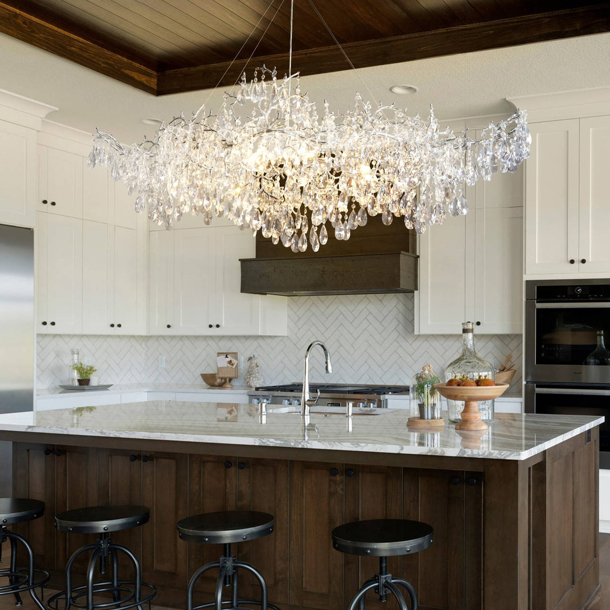 KAYLA 47.2" 14-Lights Gold Luxury Crystal Linear Chandelier