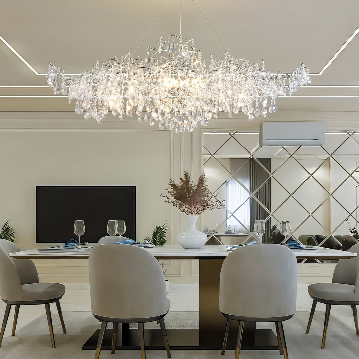 KAYLA 47.2" 14-Lights Gold Luxury Crystal Linear Chandelier