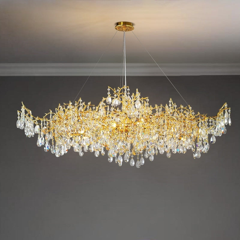 KAYLA 47.2" 14-Lights Gold Luxury Crystal Linear Chandelier