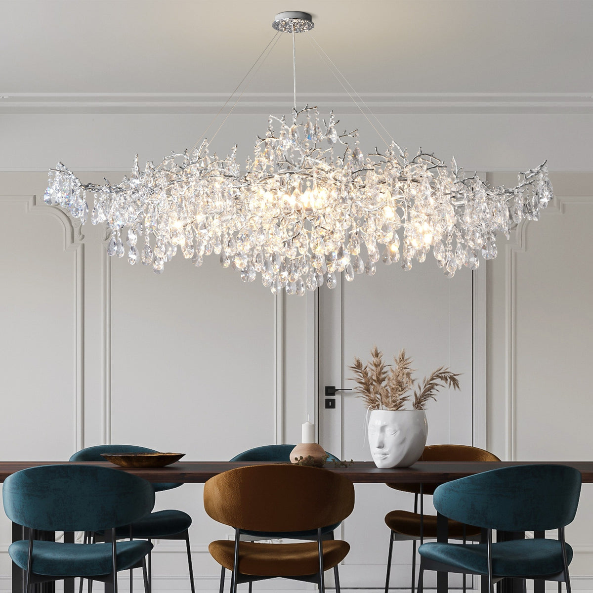 KAYLA 47.2" 14-Lights Gold Luxury Crystal Linear Chandelier