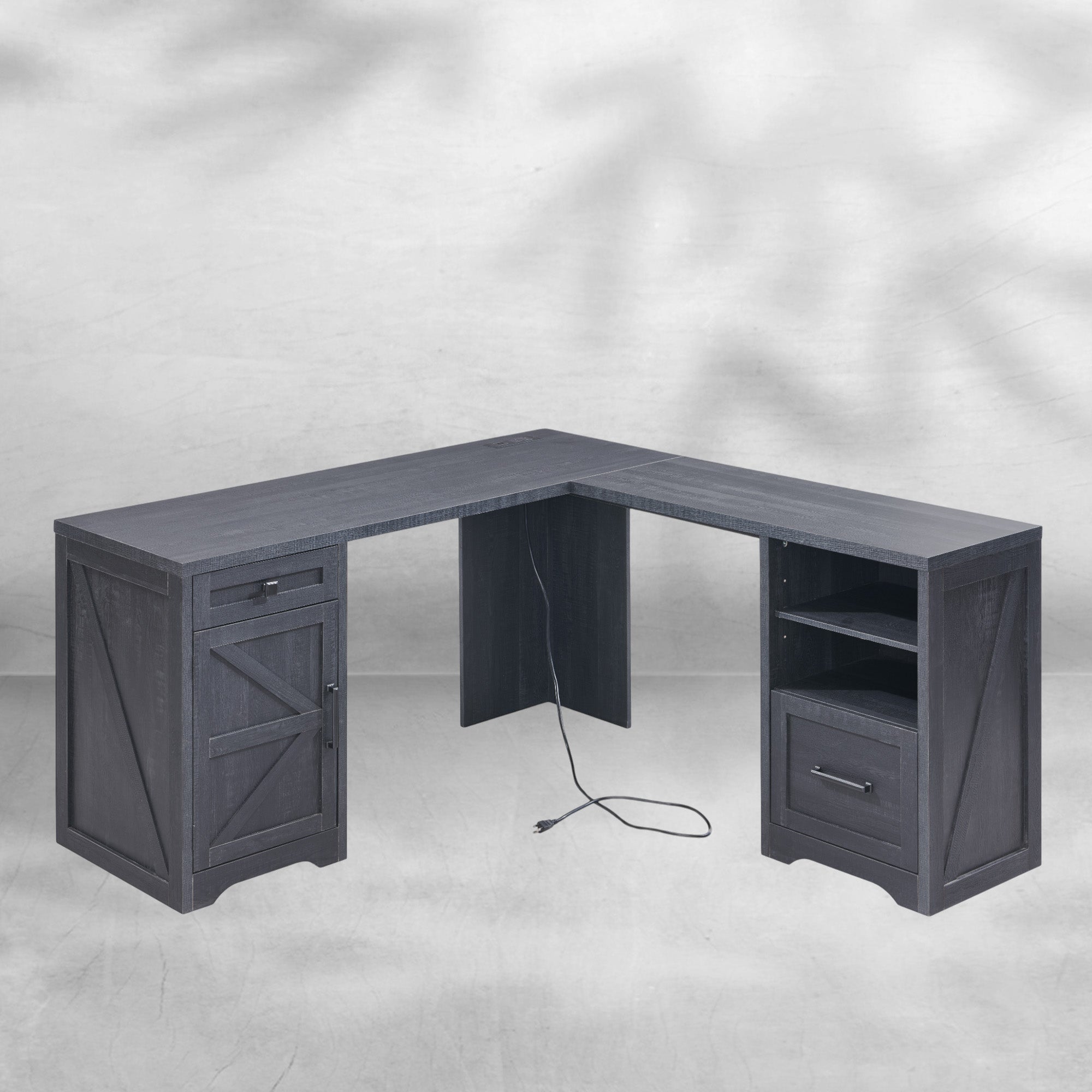 59-inch Farmhouse Computer Desk with File Cabinet