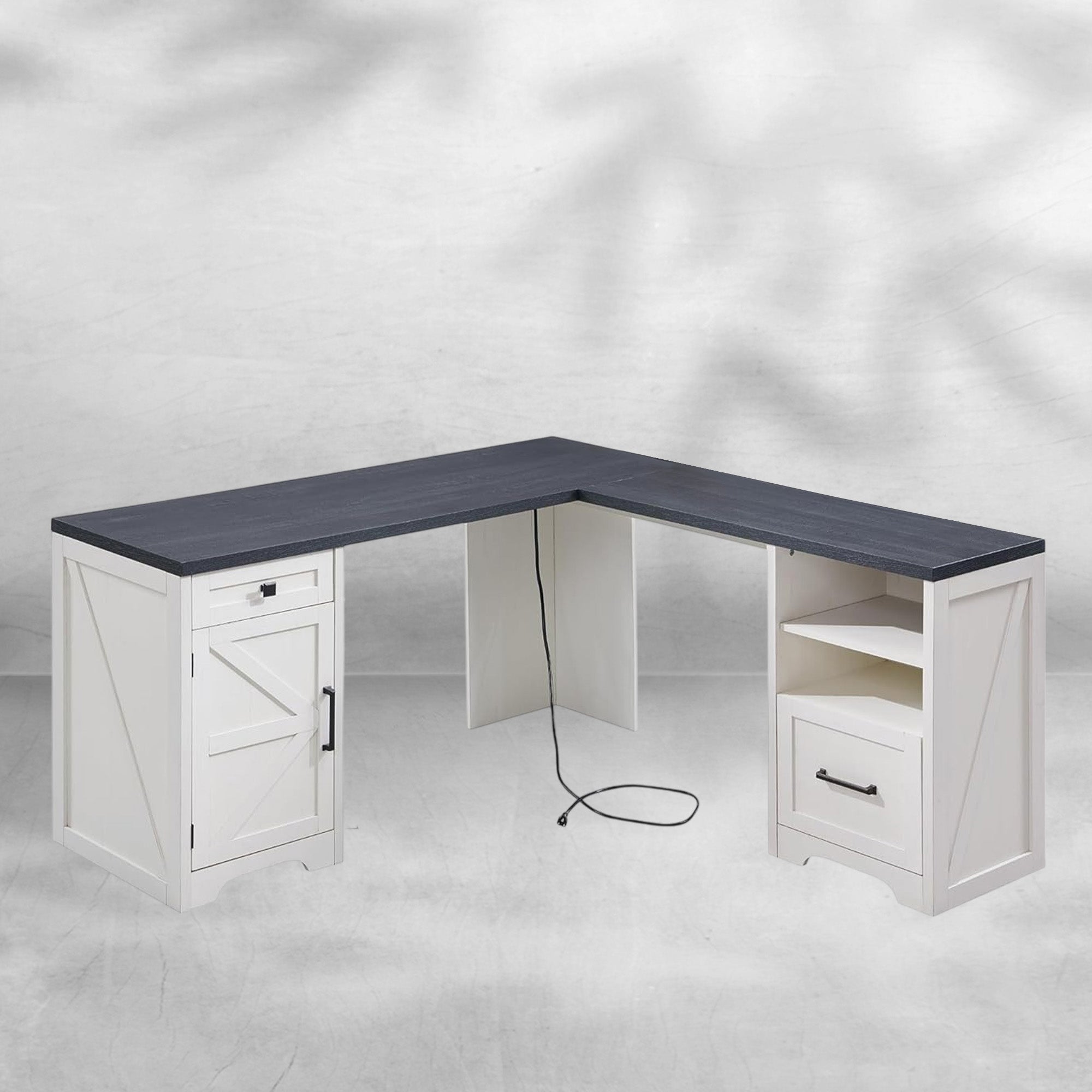 59-inch Farmhouse Computer Desk with File Cabinet