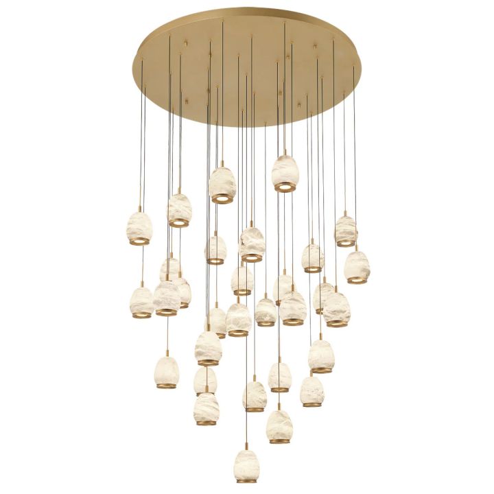 Leemy Round LED Chandelier, Antique Brass Finish, 9‑31 Lights