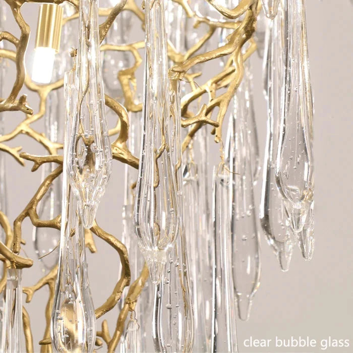 Modern Crystal Droplet Branch Staircase Chandelier