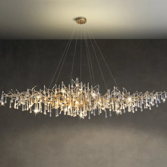 Modern Crystal Teardrop Brass Branch Chandelier For Living Room