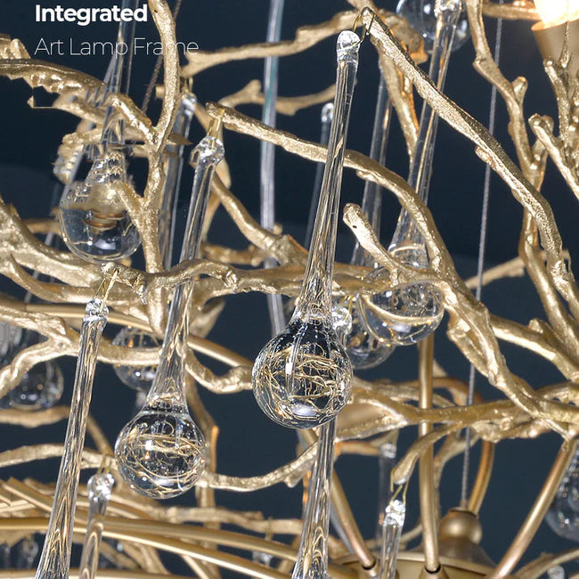 Modern Crystal Teardrop Brass Branch Chandelier For Living Room