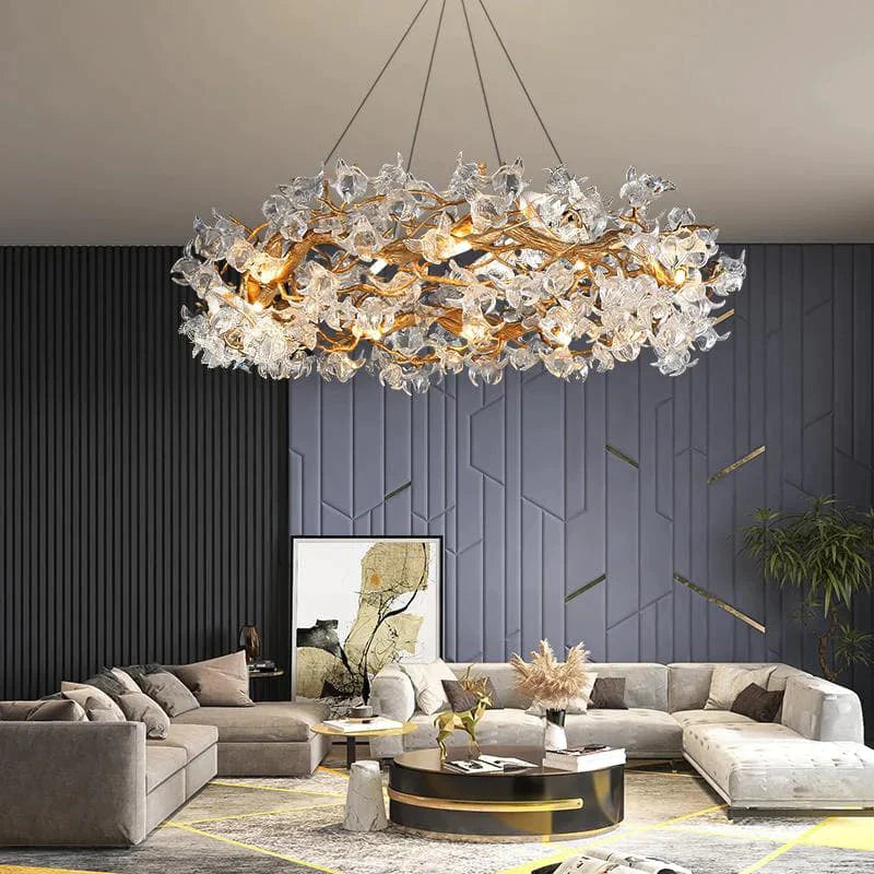 Petal Crystal Brass Branch Chandelier