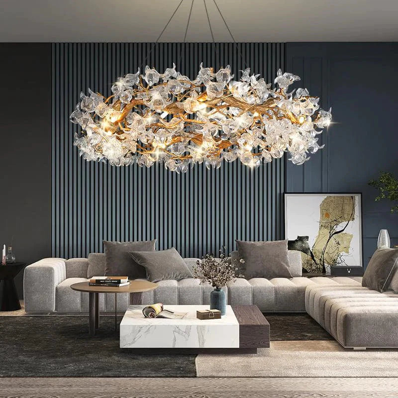 Petal Crystal Brass Branch Chandelier