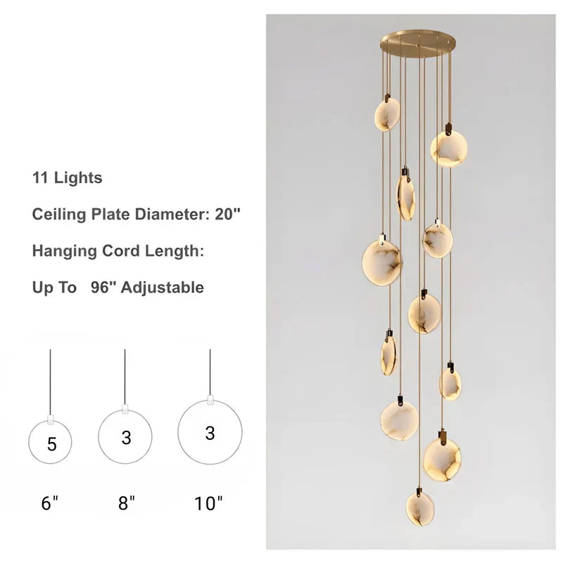 Moonshade Natural Marble Pendant Light with Adjustable Height