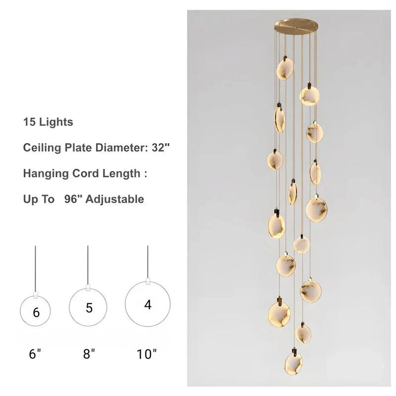 Moonshade Natural Marble Pendant Light with Adjustable Height