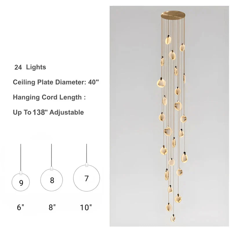 Moonshade Natural Marble Pendant Light with Adjustable Height
