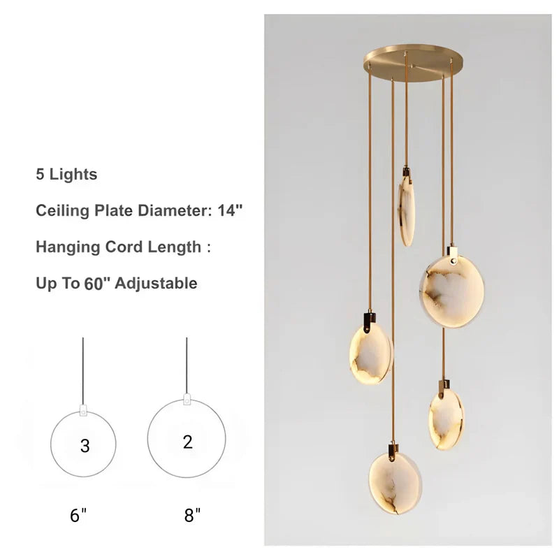 Moonshade Natural Marble Pendant Light with Adjustable Height