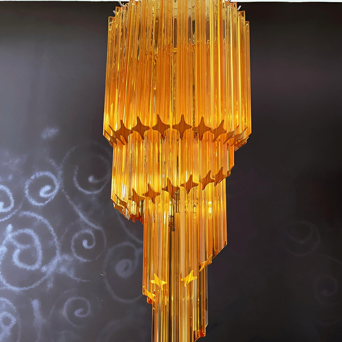 Chandelier Spiral Prism Glass Hand-Cut Faceted Prisms Nickel Frame Pink Amber