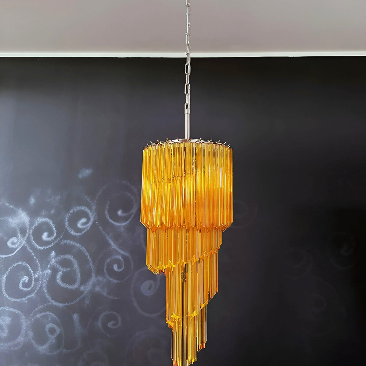 Chandelier Spiral Prism Glass Hand-Cut Faceted Prisms Nickel Frame Pink Amber
