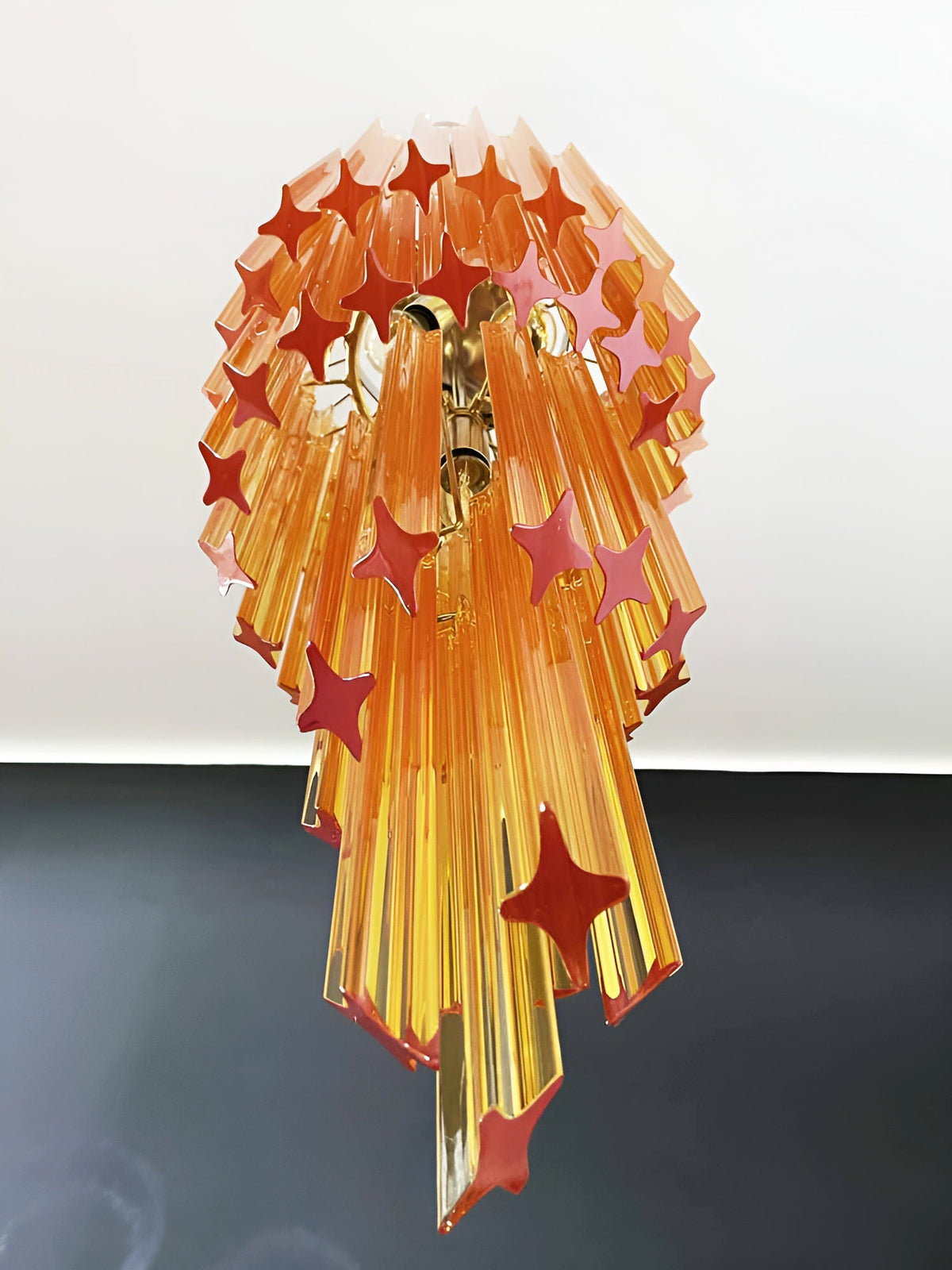Chandelier Spiral Prism Glass Hand-Cut Faceted Prisms Nickel Frame Pink Amber