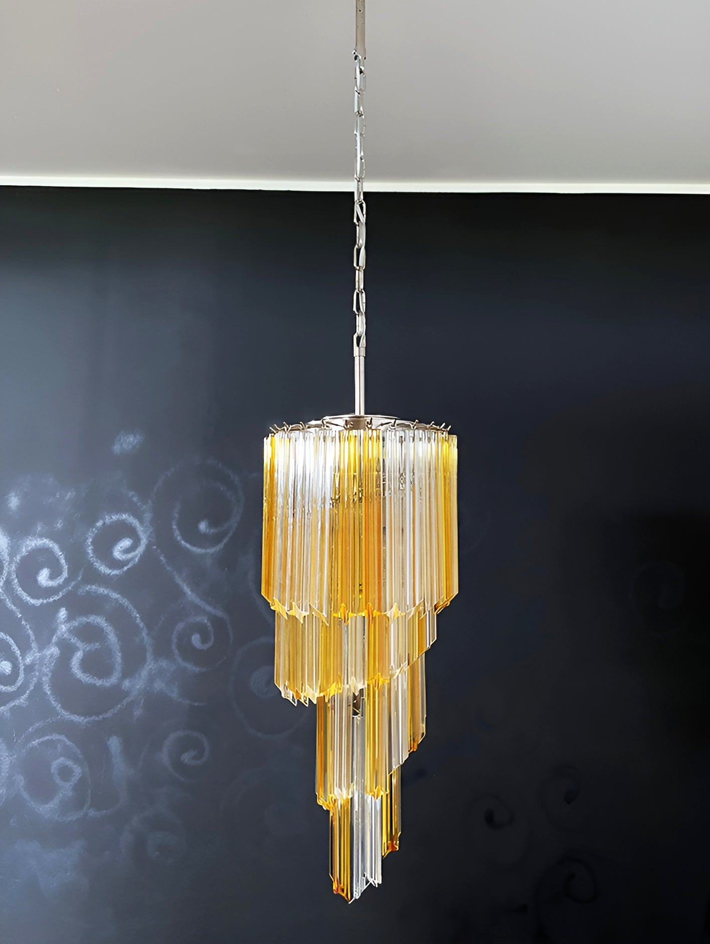 Chandelier Spiral Prism Glass Hand-Cut Faceted Prisms Nickel Frame Pink Amber
