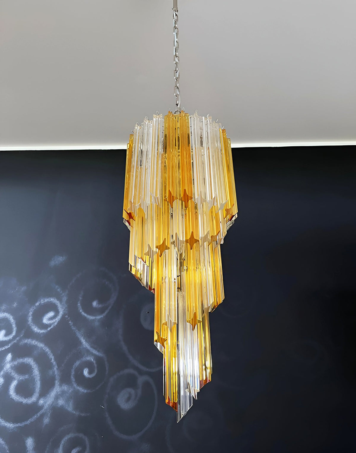 Chandelier Spiral Prism Glass Hand-Cut Faceted Prisms Nickel Frame Pink Amber