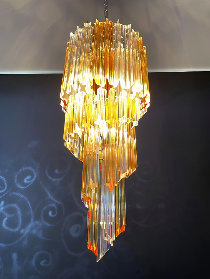 Chandelier Spiral Prism Glass Hand-Cut Faceted Prisms Nickel Frame Pink Amber