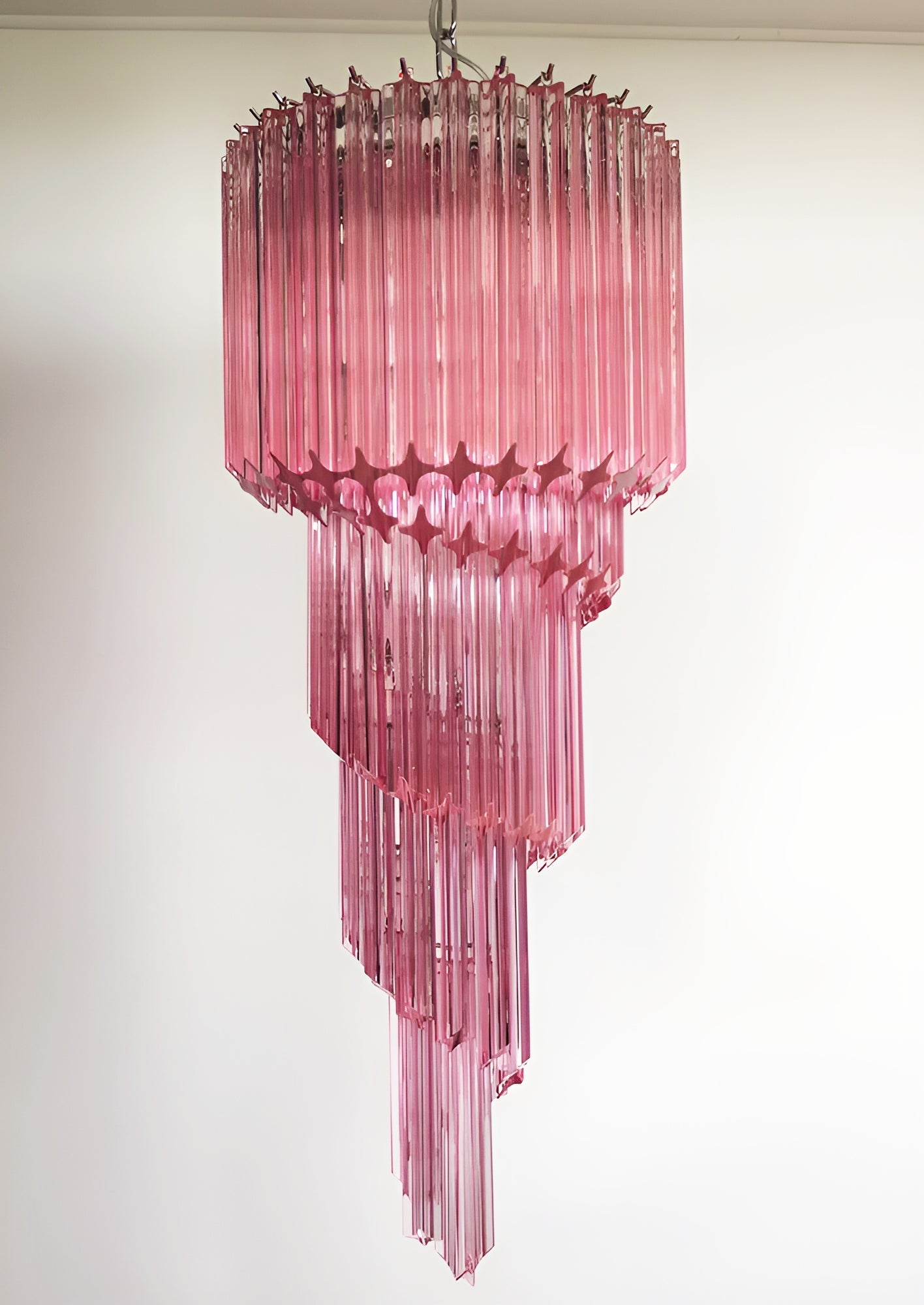 Chandelier Spiral Prism Glass Hand-Cut Faceted Prisms Nickel Frame Pink Amber