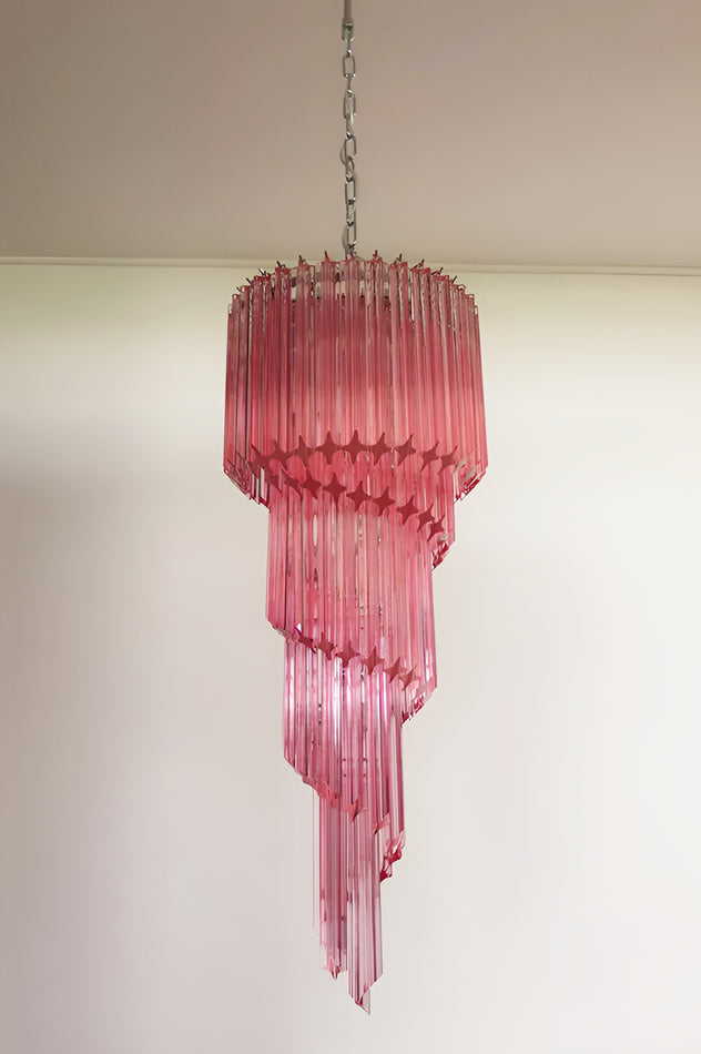 Chandelier Spiral Prism Glass Hand-Cut Faceted Prisms Nickel Frame Pink Amber