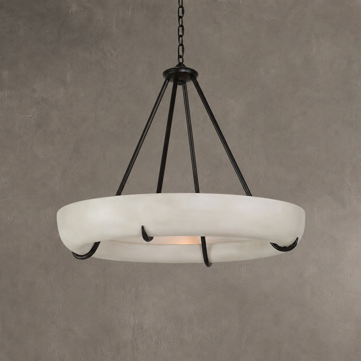 Alabaster Chandelier Orion Bowl Black Metal