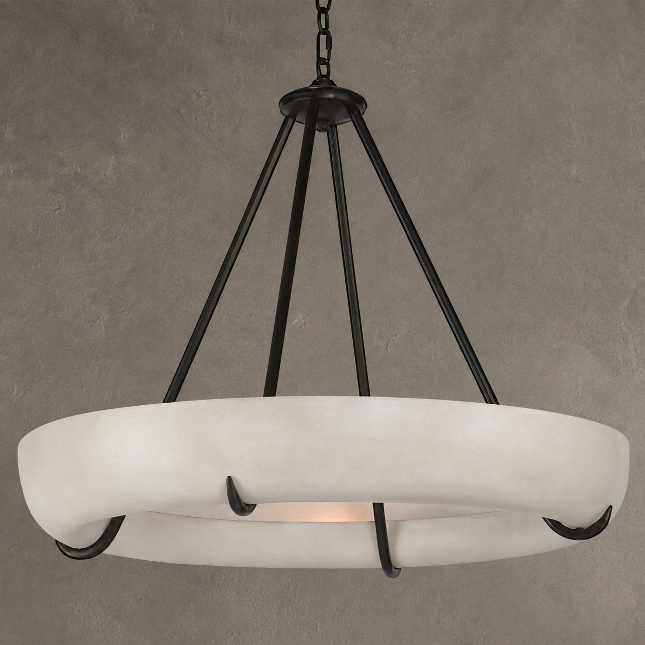 Alabaster Chandelier Orion Bowl Black Metal
