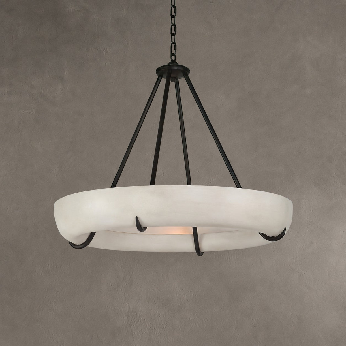 Alabaster Chandelier Orion Bowl Black Metal
