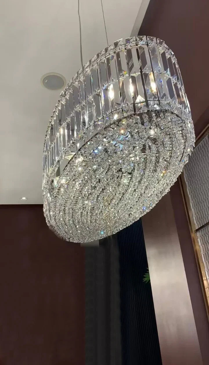 Modern Silver Ceiling Round/Rectangle Crystal Chandelier Set for Living Room/Dining Room/ Bedroom Decorative Light Fixture