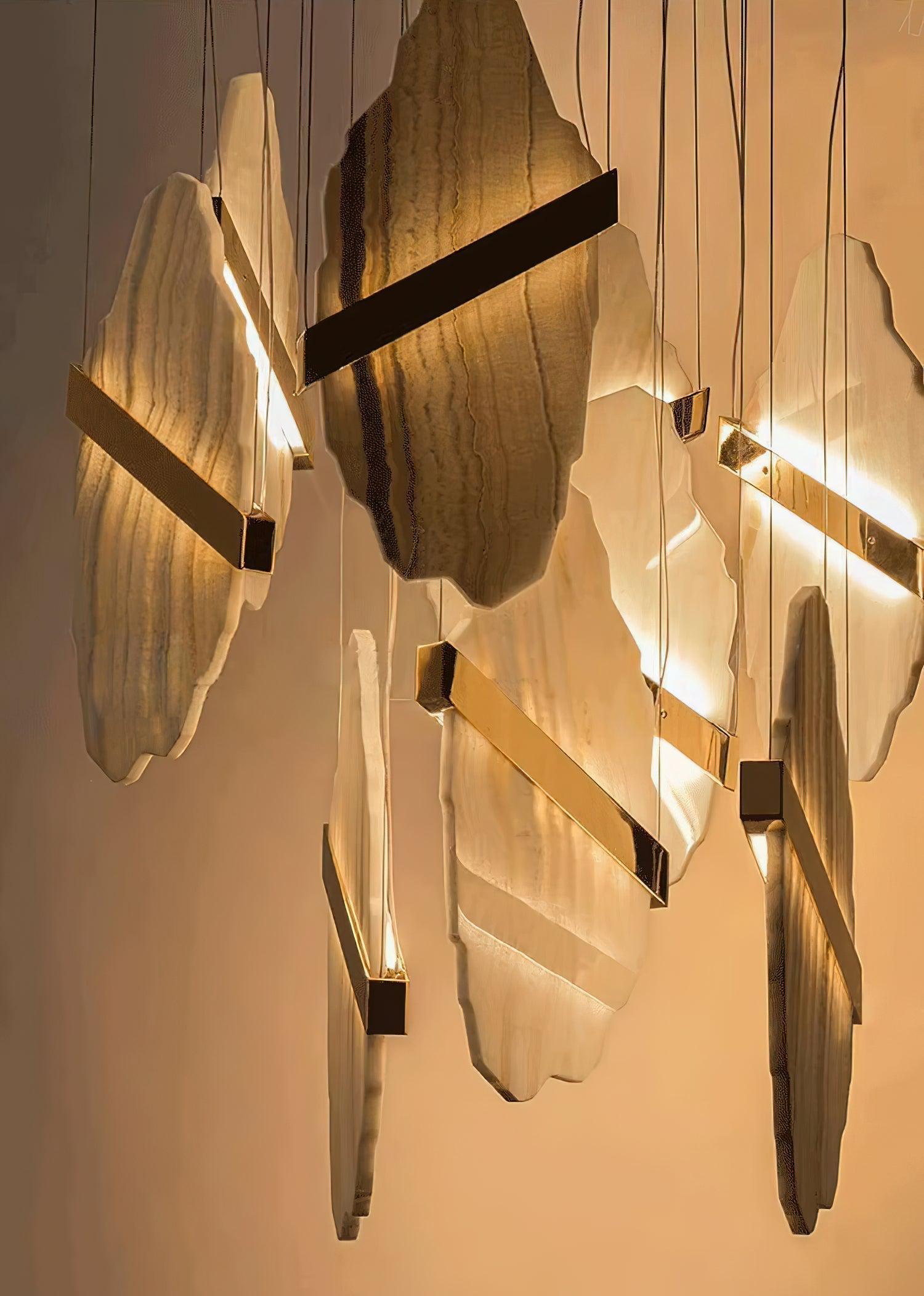 Luxurious Rock Alabaster 9-Head Chandelier with Gold & White Finish