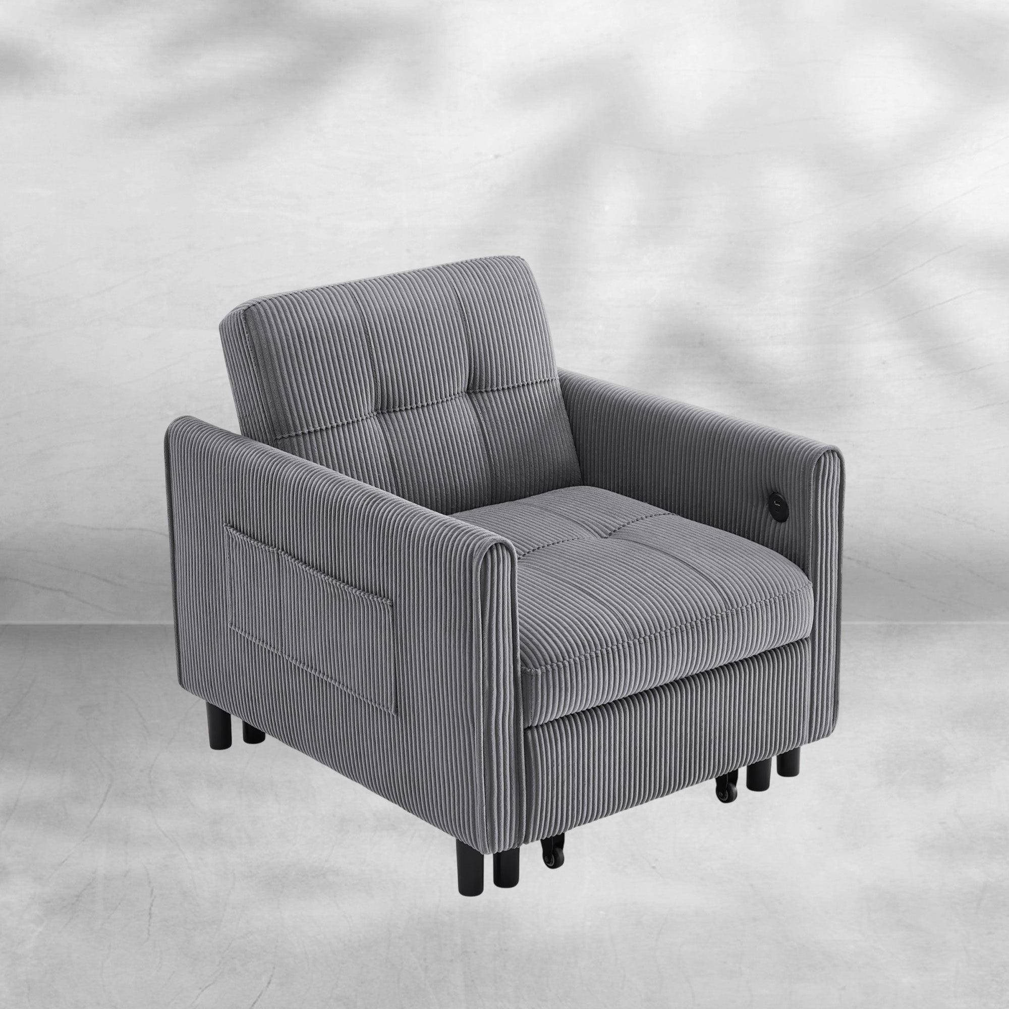 3-in-1 Corduroy Sleeper Sofa Bed Chair with USB Ports