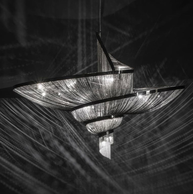 Oversized Art Fashion Spiral Tassel Aluminum Chain Chandelier for Living Room/Foyer