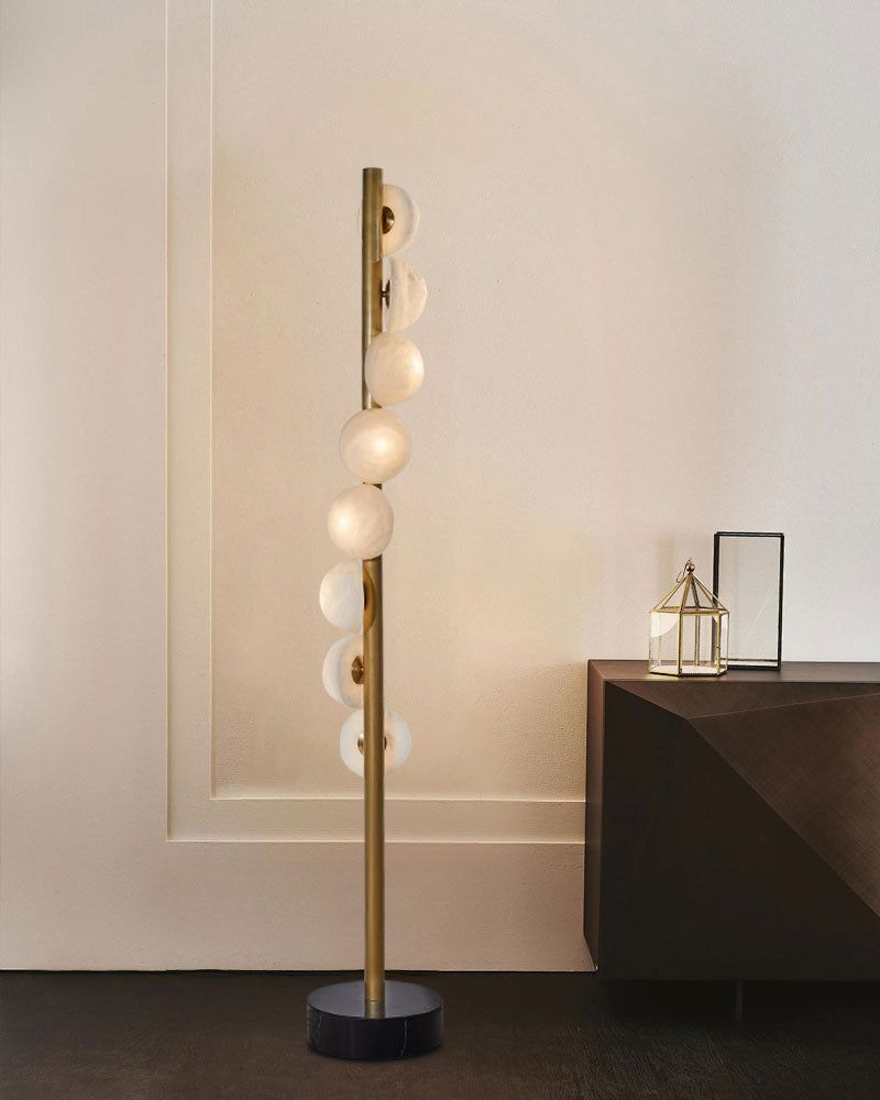 Vertical Antique Alabaster Globes in semi-flush fixtures Standing Marble Floor lamp