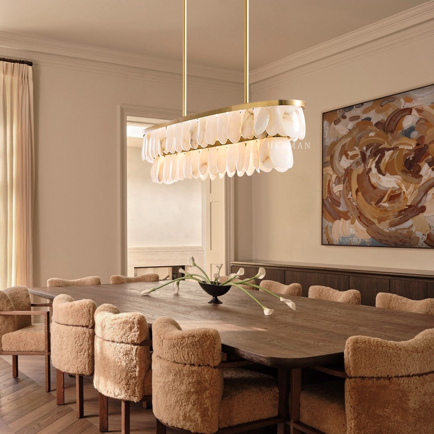 Solene Alabaster Linear Chandelier 45"