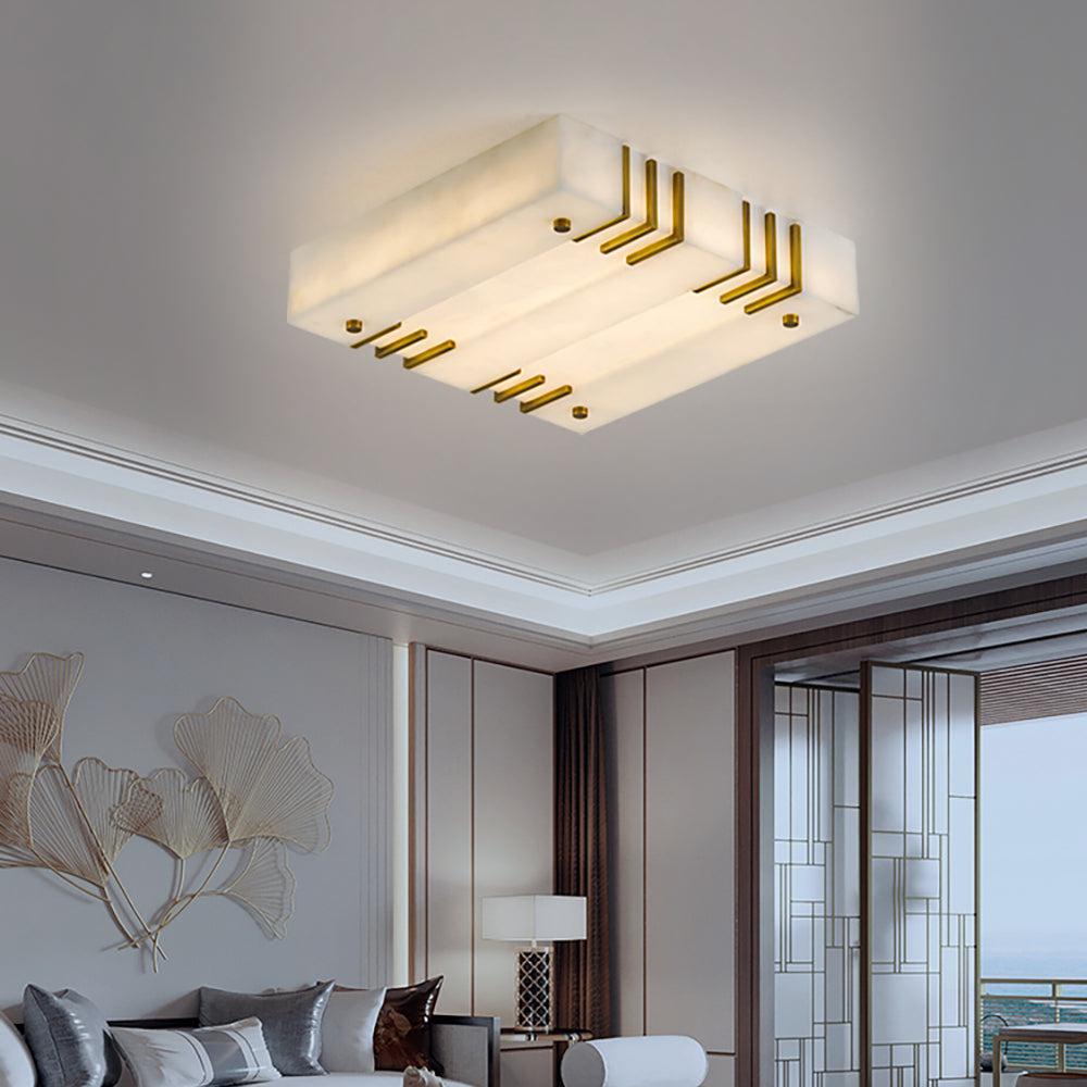 Elegant Square Alabaster Brass Ceiling Lamp – Soft Ambient Light
