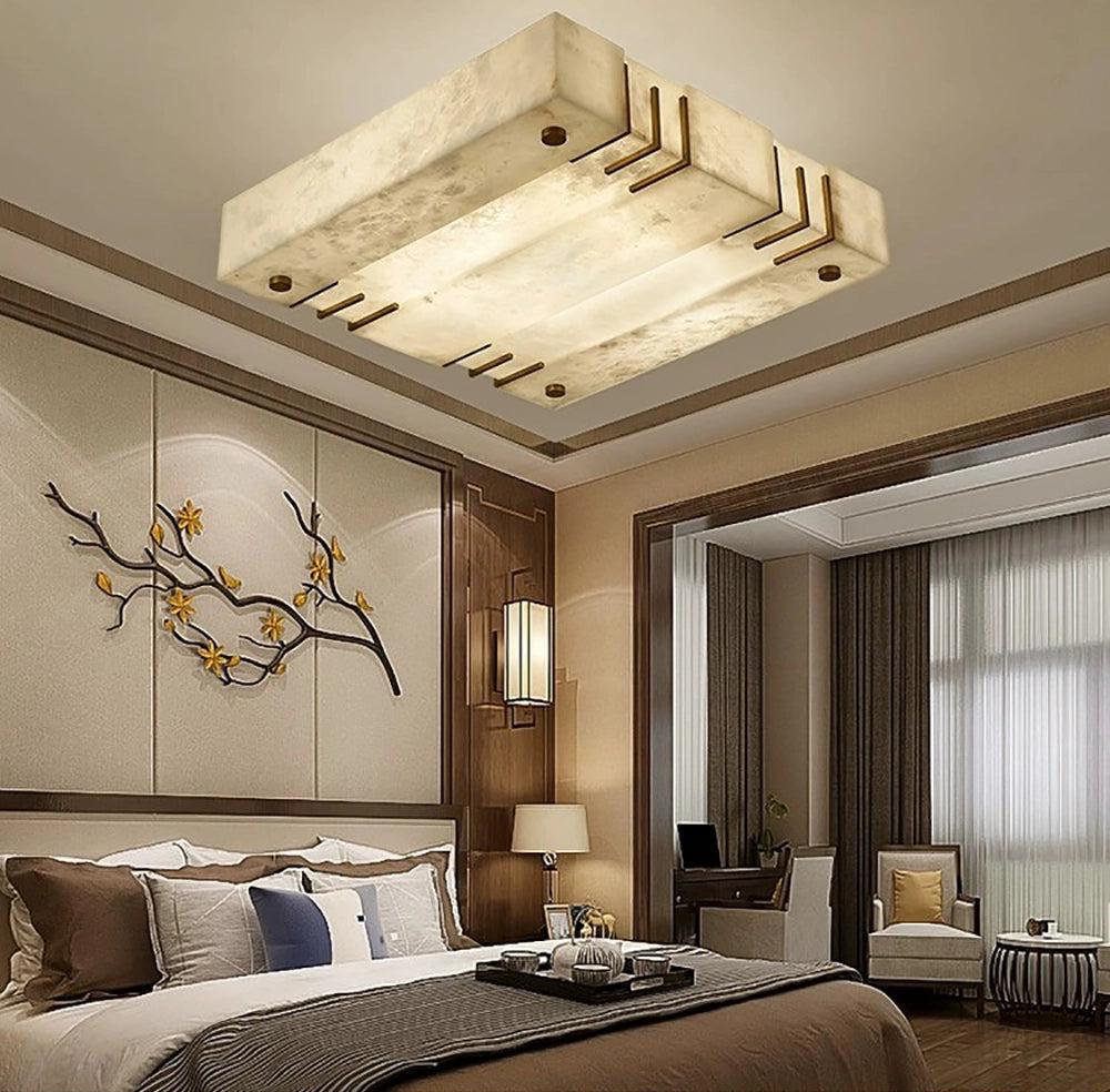 Elegant Square Alabaster Brass Ceiling Lamp – Soft Ambient Light