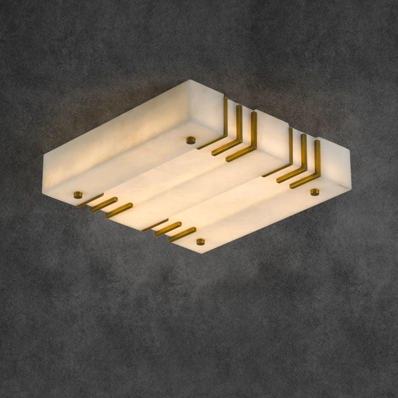 Elegant Square Alabaster Brass Ceiling Lamp – Soft Ambient Light