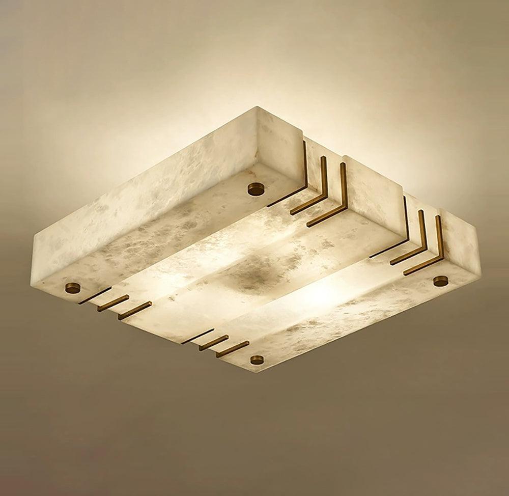 Elegant Square Alabaster Brass Ceiling Lamp – Soft Ambient Light
