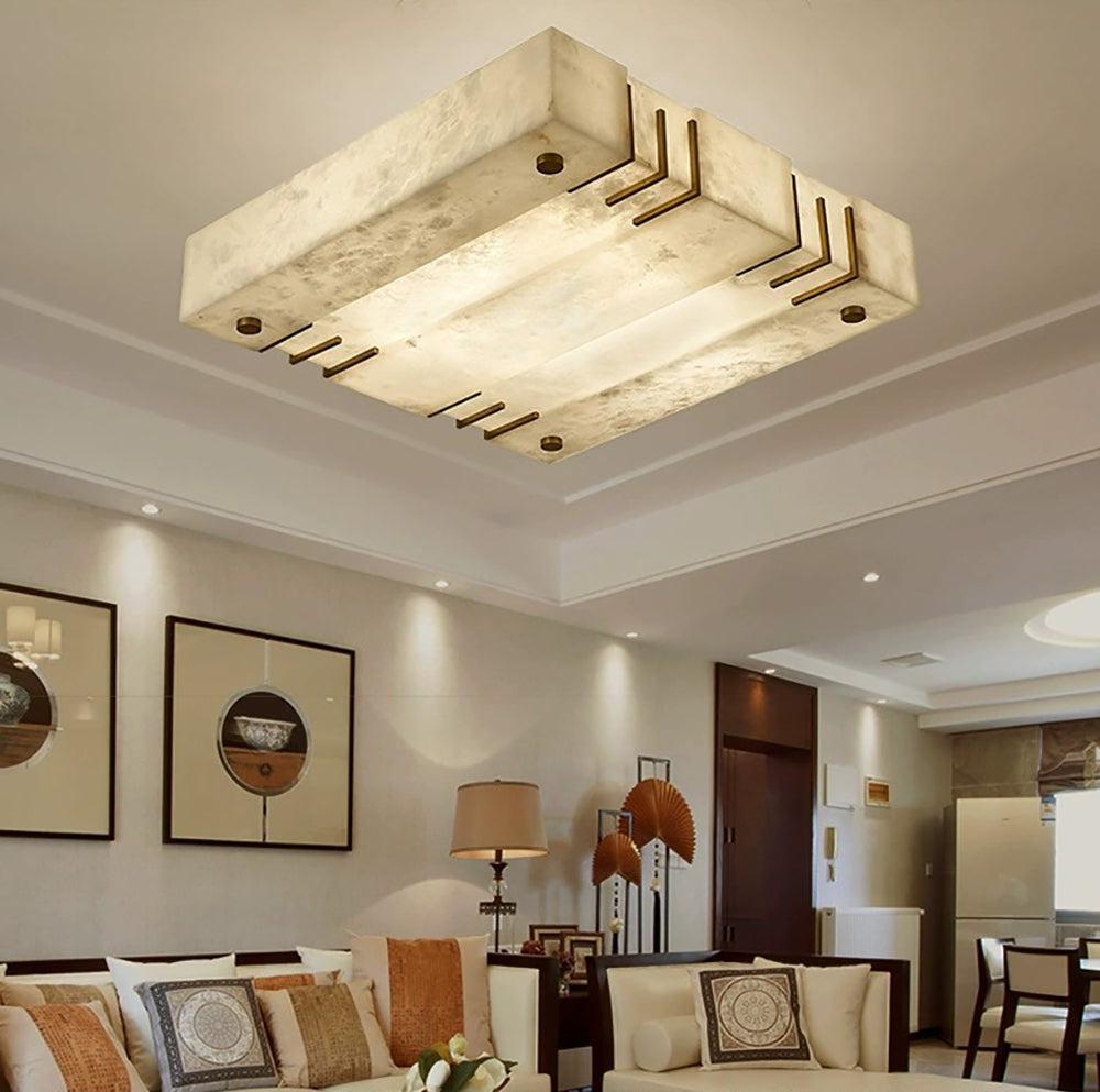 Elegant Square Alabaster Brass Ceiling Lamp – Soft Ambient Light