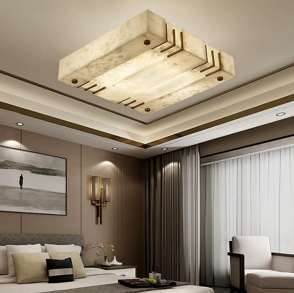 Elegant Square Alabaster Brass Ceiling Lamp – Soft Ambient Light
