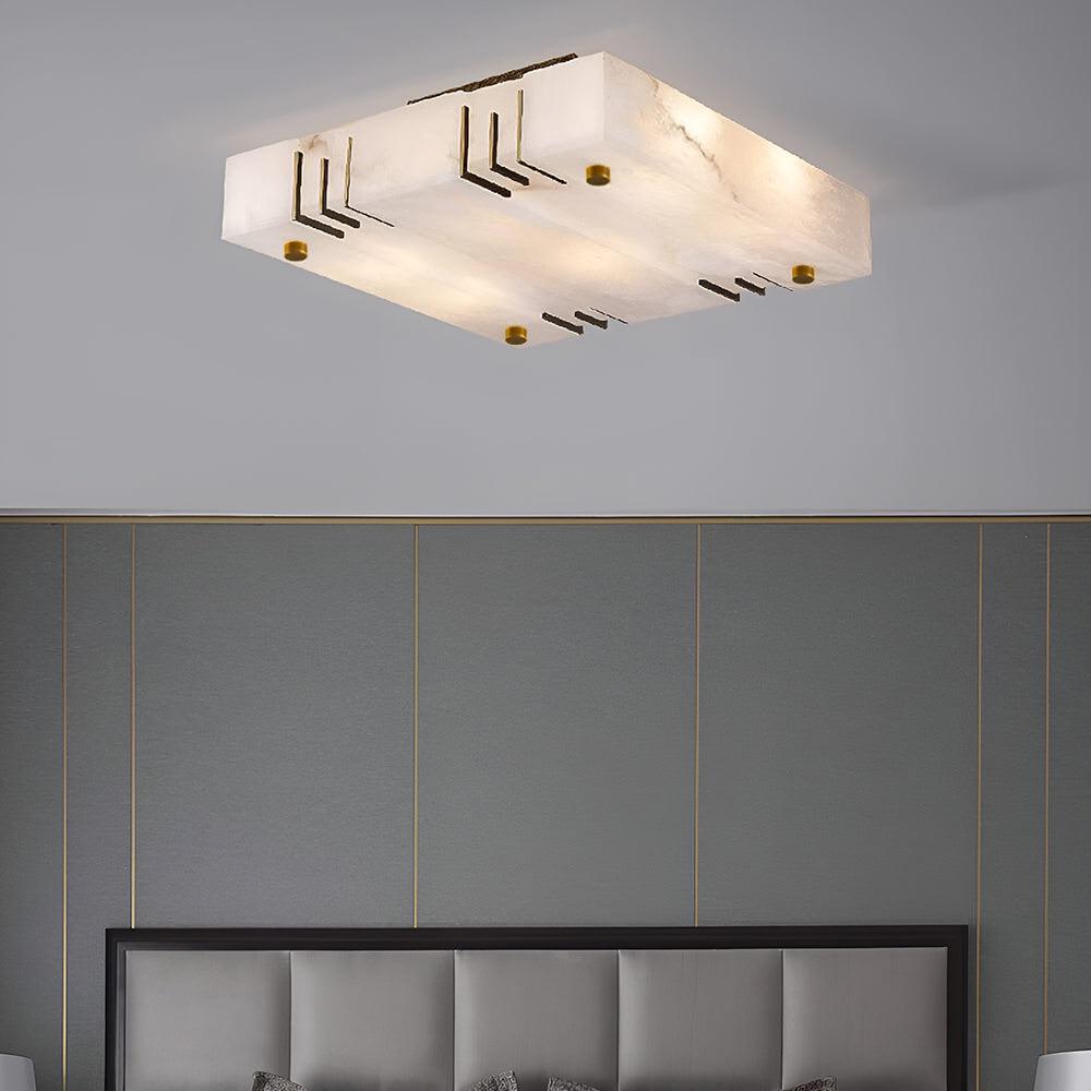 Elegant Square Alabaster Brass Ceiling Lamp – Soft Ambient Light