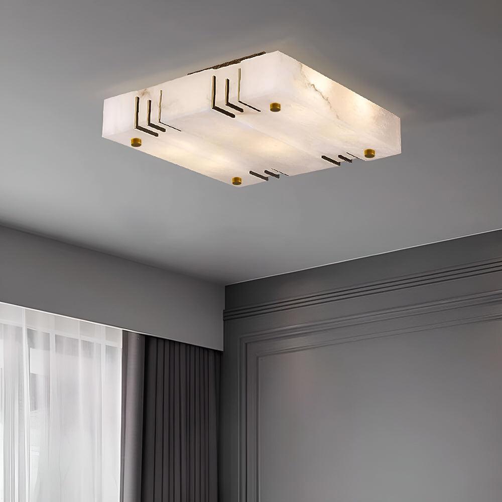 Elegant Square Alabaster Brass Ceiling Lamp – Soft Ambient Light