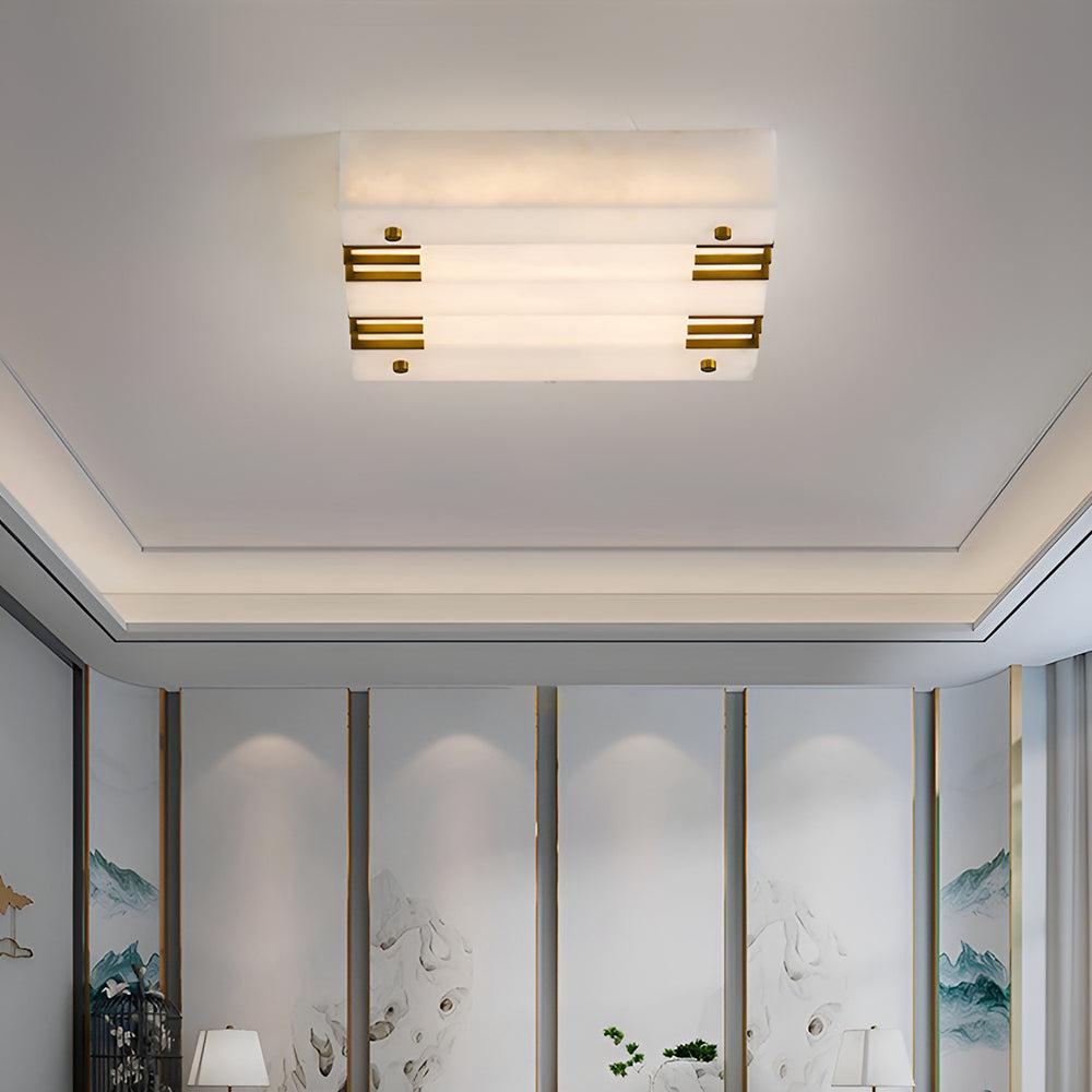 Elegant Square Alabaster Brass Ceiling Lamp – Soft Ambient Light
